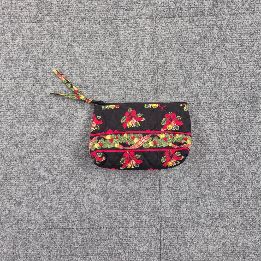 Vera Bradley Holiday Bells Quilted Cotton Cosmetic Pouch Black Red Green Small